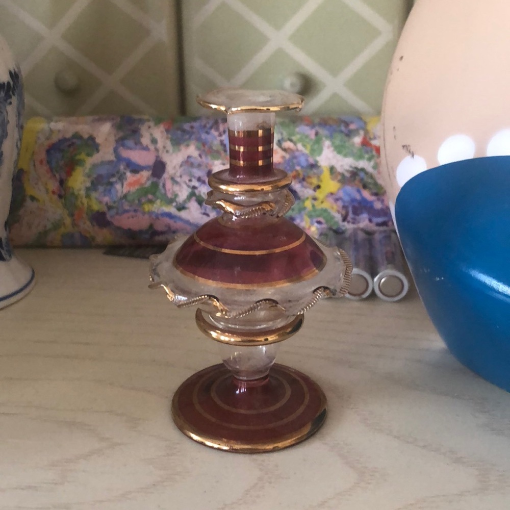 Vintage glass decorative item - pink & gold